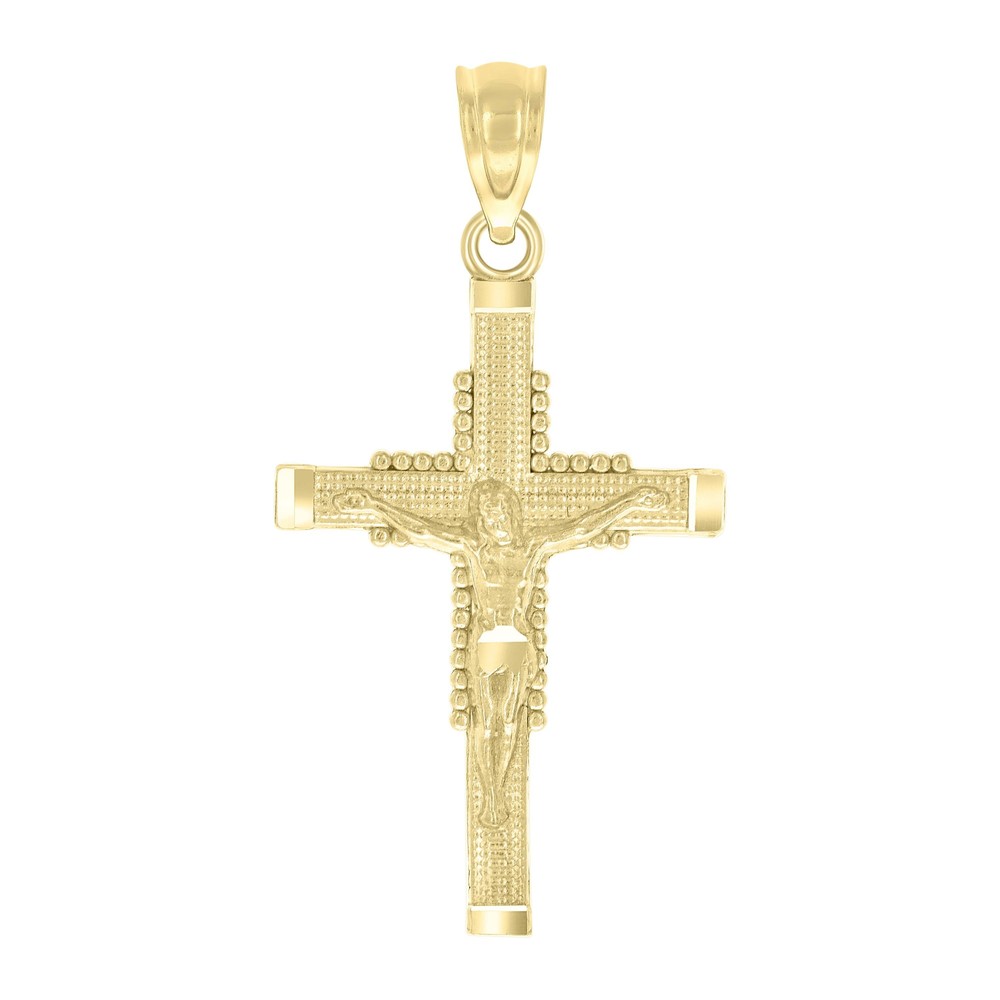 10kt 10k Yellow Gold Textured Unisex Cross Crucifix Religious Charm Pendant